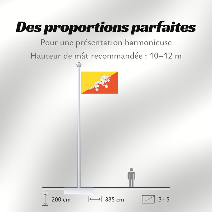 Proportions du drapeau : Bhutan Bhoutan Bután Butão علم بوتان ভূটানের পতাকা ཧྥ་རན་ས་ཀྱི་དར་ཆ། Bhutani lipp Bhutanin Watawat ng Bhutan भूटान का ध्वज Флаг Бутана Butana Bhutans Bhutanu ธงชาติ ประเทศภูฏาน