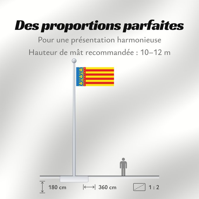 Proportions du drapeau : Land of Valencia  official	Land of Valencia, 1 2 ratio	Valencia Community	Comunidad Valenciana, proporciones 1 2	Valencian Community	Comunità Valenciana	D o Comunidat Balenziana	Comunidá Valenciana	Comunitat Valenciana, proporcions 1 2	Valentziako Erkideg