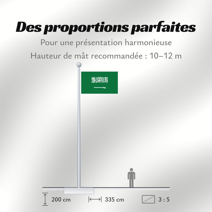 Proportions du drapeau : Civil Ensign of Saudi Arabia  obverse	Saudi Arabia	Arabie saoudite	Arabia Saudita	Saudi-Arabien