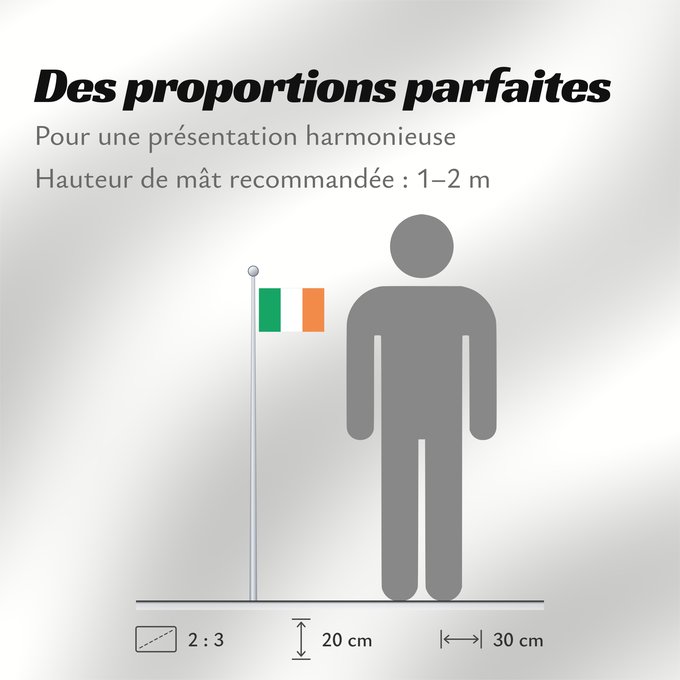 Proportions du drapeau : Ireland	Note that the green portion of the flag was designed to represent the majority Catholic residents of the island	La partie verte du drapeau représente la majorité catholique de l île	Es notable el hecho que la parte verde de la bandera representa l