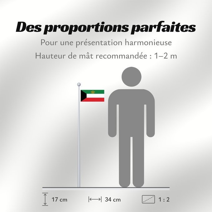 Proportions du drapeau : Standard of the Emir of Kuwait	Étendard de l'Émir du Koweït	Estandarte del Emir de Kuwait	Standarte des Emirs von Kuwait	Stendardo dell'Emir del Kuwait