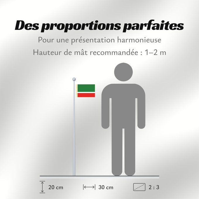 Proportions du drapeau : Chechen Republic	Chechenia	Tschetschenische	Cecenia	Байракх Нохчийн Республикан	Флаг Чеченской Республики	Парчами Ҷумҳурии Чеченистон	Стяг Чеченської Республіки Російської Федерації