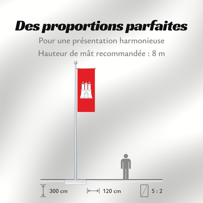 Proportions du drapeau : Hamburg	City Hamburg	Hamburg 	Landesflagge der Freien und Hansestadt Hamburg	Amburgo	Hamburga	Hamburgs flagg	Vun de Stadt Hamborg