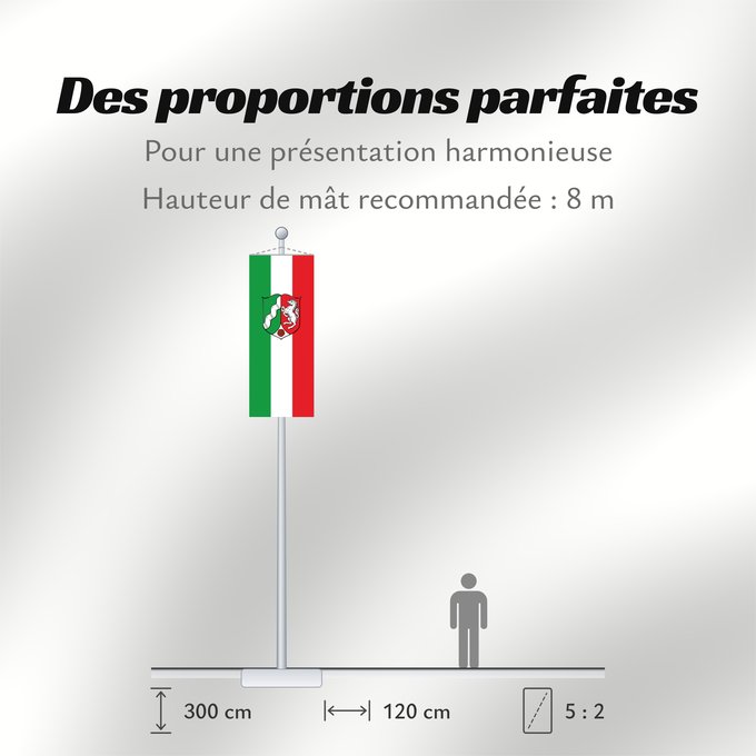 Proportions du drapeau : North Rhine-Westphalia Civil flag of North Rhine-Westphalia Rhénanie-du-Nord - Westphalie Renania del Norte-Westfalia Landesflagge Nordrhein-Westfalens Renania settentrionale-Westfalia Banniel Nordrhein-Westfalen