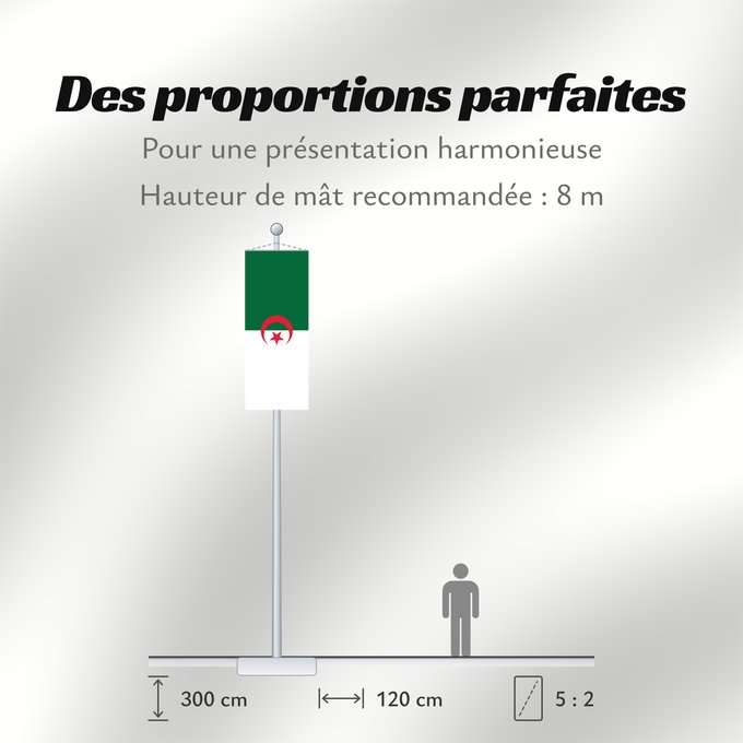 Proportions du drapeau : Algeria L Algérie Argelia Algerien Dell Algeria Algerije Argélia Algierii Vo Algérie علم الجزائر Σημαία της Αλγερίας Alĝerio Algerian דגל אלג יריה Algéria Aljazair アルジェリアの国旗 Asenǧaq n Dzayer 알제리의 국기 Drapèu d Argeria Флаг Алжира Alžirije Algeriets ⴰⵏⴰⵢ ⴰⴷⵣ