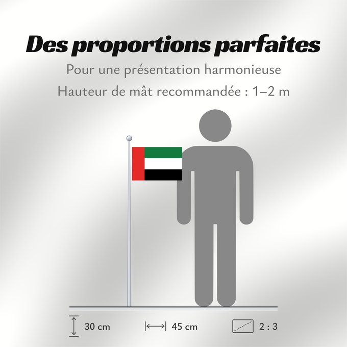 Proportions du drapeau : United Arab Emirates	Émirats arabes unis	Emiratos Árabes Unidos	Vereinigten Arabischen Emirate	Degli Emirati Arabi Uniti	Verenigde Arabische Emiraten	علم الإمارات العربية المتحدة	ܐܬܐ ܕܐܡܝܪܘܬܐ ܥܪܒܝܬܐ ܚܕܝܬܐ	ٴبىيرلاشمىيش ٴاراب امىيرلىيكلارىي بايراعى	Spojenýc