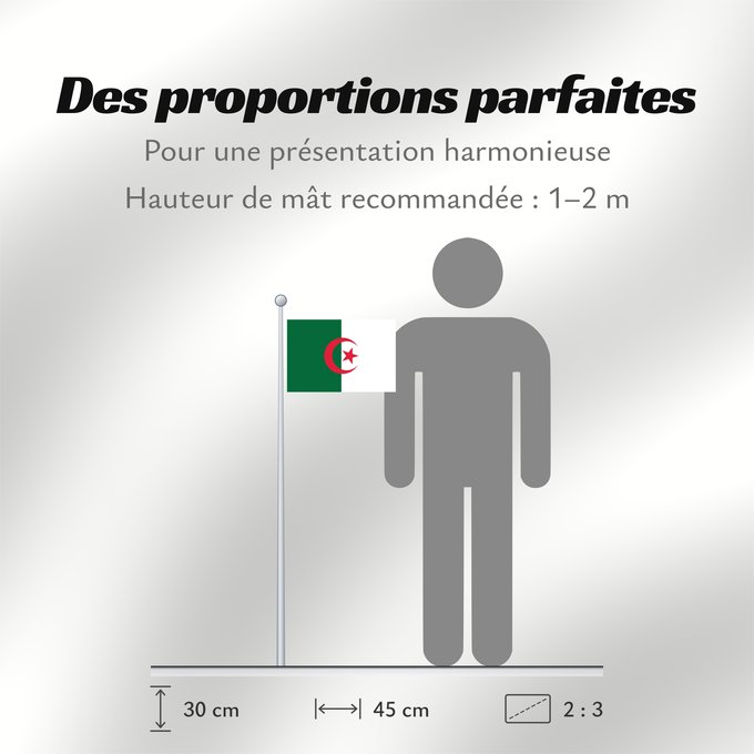 Proportions du drapeau : Algeria L Algérie Argelia Algerien Dell Algeria Algerije Argélia Algierii Vo Algérie علم الجزائر Σημαία της Αλγερίας Alĝerio Algerian דגל אלג יריה Algéria Aljazair アルジェリアの国旗 Asenǧaq n Dzayer 알제리의 국기 Drapèu d Argeria Флаг Алжира Alžirije Algeriets ⴰⵏⴰⵢ ⴰⴷⵣ