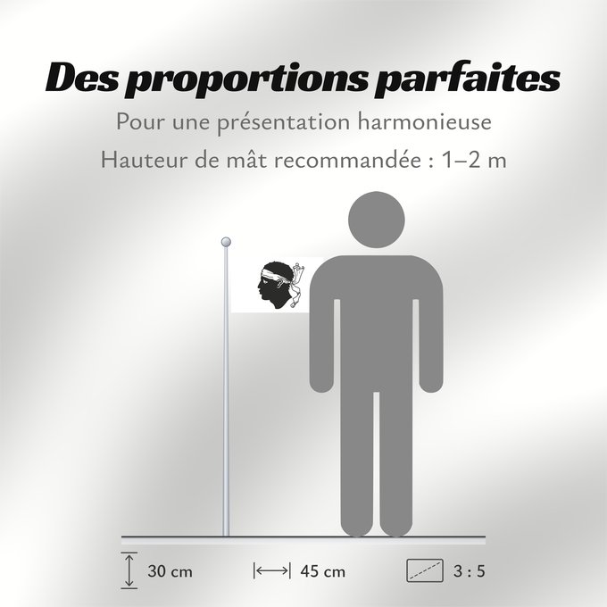 Proportions du drapeau : Corsica Corse Córcega Korsika Korsyki Couleu de la Corse Vu Korsika Banniel Korsika Corsicae Corsega