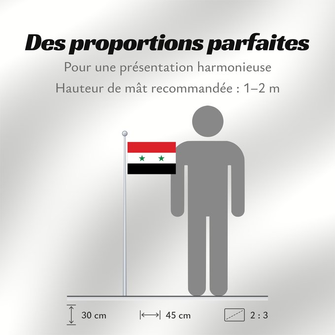 Proportions du drapeau : Syria	It is easy to put a border around this flag image	Syrie	República Árabe Unida  1958-1961	Syrien	Siria	Zjednoczonej Republiki Arabskiej  1958-1961	علم الجمهورية العربية المتحدة ١٣٧٧-١٣٨٠	República Árabe Xunida  1958-1961	República Àrab Unida  1958-19