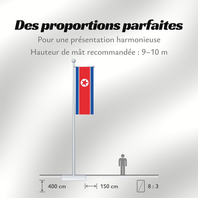 Proportions du drapeau : North Korea Korea (Democratic People's Republic) (North Korea) Corée du Nord Corea del Norte Nordkorea Corea del Nord Noord-Korea Coreia do Norte Korei Północnej Corea d o Norte علم كوريا الشمالية Национално знаме на Северна Корея উত্তর কোরিয়ার জাতীয় পত