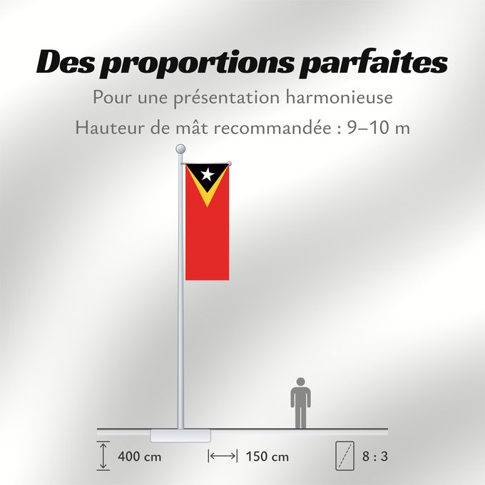 Proportions du drapeau : East Timor	Timor-Leste  East Timor	Timor oriental	Timor Oriental	Osttimor	Timor Est	Timor-Leste  Oost-Timor	Timor-Leste	علم تيمور الشرقية	তিমুর লেস্তের জাতীয় পতাকা	Timor Leste	Флаг Восточного Тимора	Östtimors	Timór Lorosa e nian