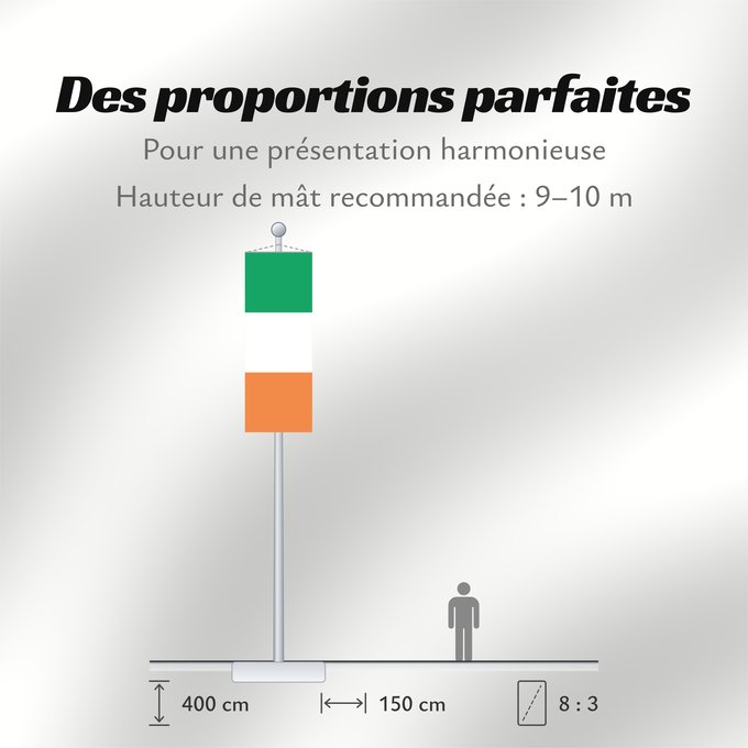 Proportions du drapeau : Ireland	Note that the green portion of the flag was designed to represent the majority Catholic residents of the island	La partie verte du drapeau représente la majorité catholique de l île	Es notable el hecho que la parte verde de la bandera representa l