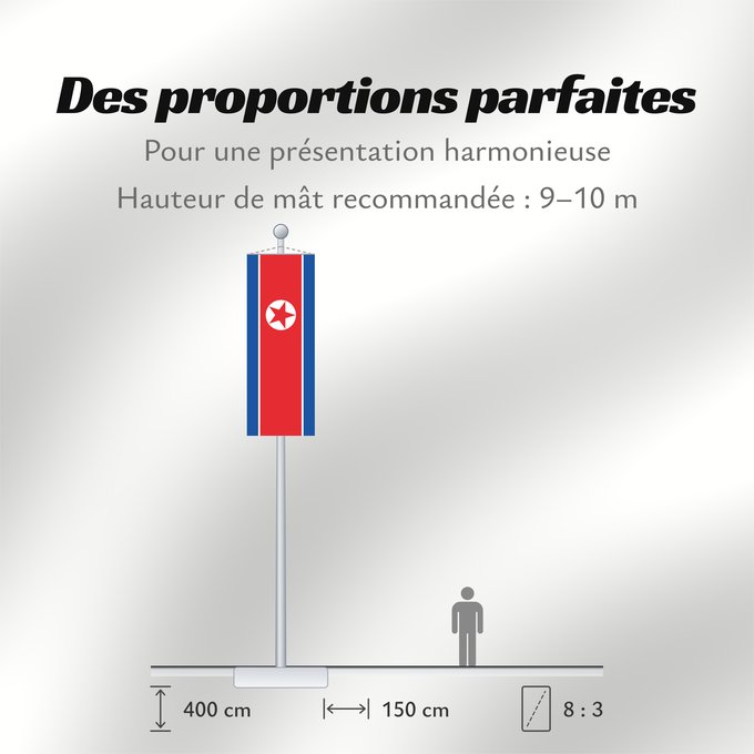 Proportions du drapeau : North Korea Korea (Democratic People's Republic) (North Korea) Corée du Nord Corea del Norte Nordkorea Corea del Nord Noord-Korea Coreia do Norte Korei Północnej Corea d o Norte علم كوريا الشمالية Национално знаме на Северна Корея উত্তর কোরিয়ার জাতীয় পত
