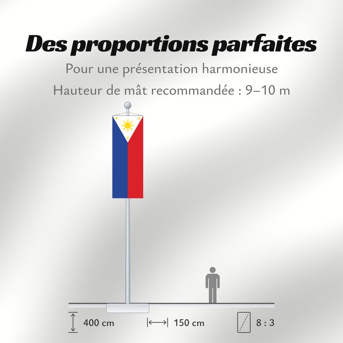 Proportions du drapeau : Philippines The national flag of the Philippines Filipinas Philippinen Filippine Filipijnen علم فلبين An nasyunal na bandera kan Filipinas ফিলিপাইনের জাতীয় পতাকা Ang nasodnong bandera sa Pilipinas La nacia flago de la Filipinoj Wagayway ti Filipinas フィリピ