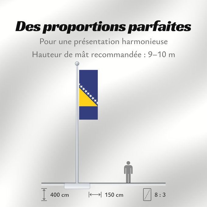 Proportions du drapeau : Bosnia and Herzegovina	Bosnie-Herzégovine	Bosnia y Herzegovina	Bosnien und Herzegowina	Bosnia-Erzegovina	Bosnië en Herzegovina	Bośni i Hercegowiny	علم البوسنة والهرسك	Bosne i Hercegovine	Bosny a Hercegoviny	Боснꙑ ꙁнамѧ / Ⰱⱁⱄⱀⱏⰺ ⰸⱀⰰⰿⱔ	Bosnien-Hercegovinas	