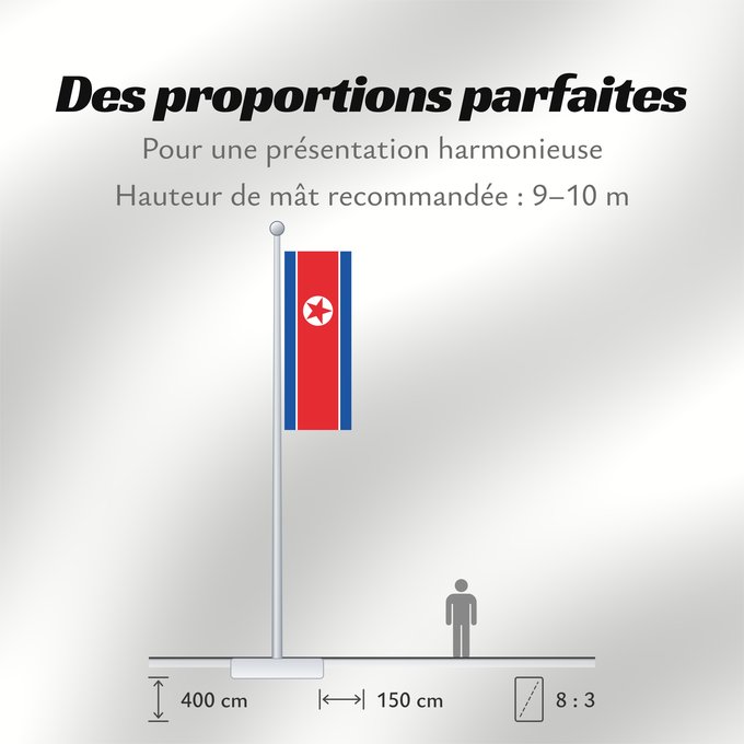 Proportions du drapeau : North Korea Korea (Democratic People's Republic) (North Korea) Corée du Nord Corea del Norte Nordkorea Corea del Nord Noord-Korea Coreia do Norte Korei Północnej Corea d o Norte علم كوريا الشمالية Национално знаме на Северна Корея উত্তর কোরিয়ার জাতীয় পত