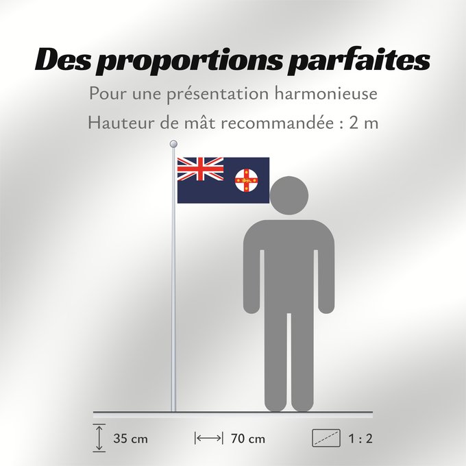 Proportions du drapeau : New South Wales	And government ensign  internal waters only  of New South Wales	Nouvelle-Galles du Sud	Nueva Gales del Sur	New South Wale	Nuovo Galles del Sud