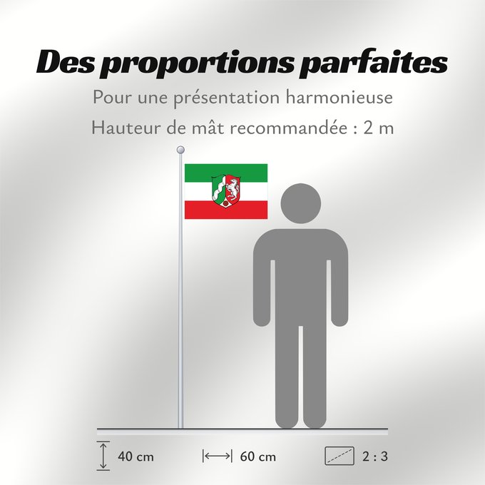 Proportions du drapeau : North Rhine-Westphalia	Civil flag of North Rhine-Westphalia	Rhénanie-du-Nord - Westphalie	Renania del Norte-Westfalia	Landesflagge Nordrhein-Westfalens	Renania settentrionale-Westfalia	Banniel Nordrhein-Westfalen