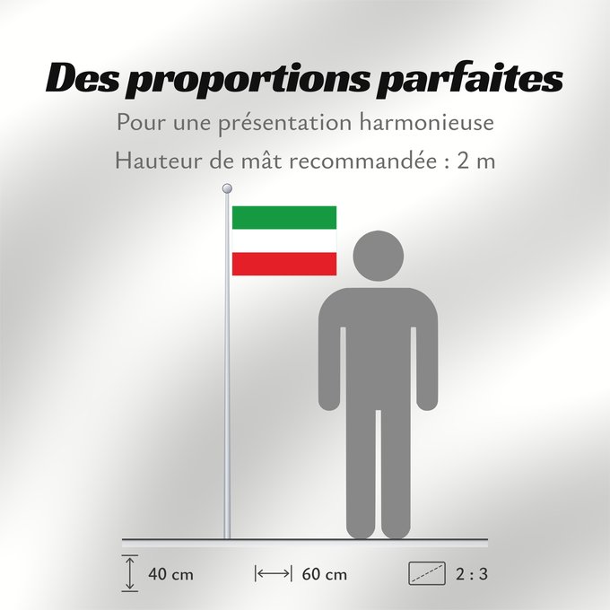 Proportions du drapeau : North Rhine-Westphalia	Civil flag of North Rhine-Westphalia	Rhénanie-du-Nord - Westphalie	Renania del Norte-Westfalia	Landesflagge Nordrhein-Westfalens	Renania Settentrionale-Vestfalia	Banniel Nordrhein-Westfalen