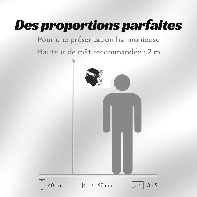 Proportions du drapeau : Corsica Corse Córcega Korsika Korsyki Couleu de la Corse Vu Korsika Banniel Korsika Corsicae Corsega