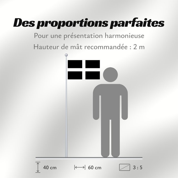 Proportions du drapeau : Cornwall	Saint Piran s Flag, Flag of Cornwall	Saint Piran, Drapeau des Cornouailles	Cornualles	Cornovaglia	Cornwealla fana	Banniel Sant Piran	Cernyw	Chorn	Peran, Baner Kernow	Cornubiae
