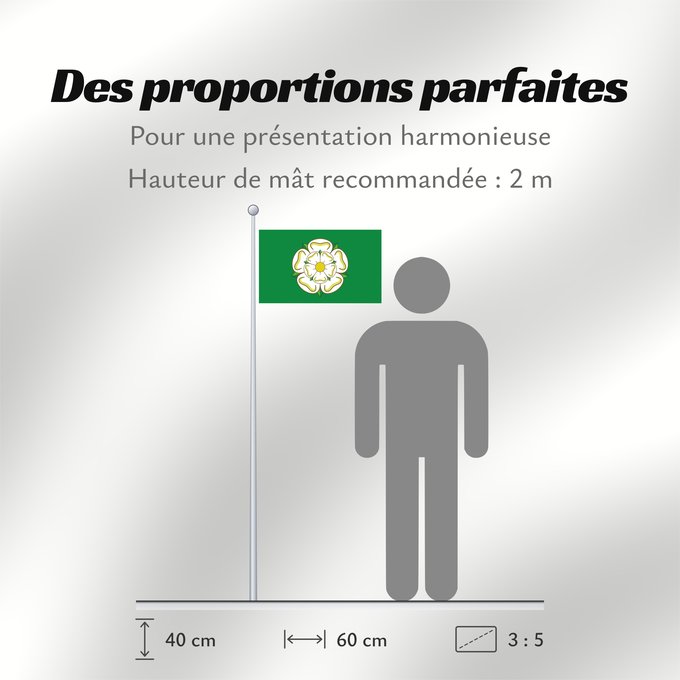 Proportions du drapeau : Unofficial county flag of North Yorkshire	Unofficial County Flag of North Yorkshire - the White Rose of York on a green ground	Yorkshire du nord	Yorkshire del norte	North Yorkshire	Yorkshire del nord
