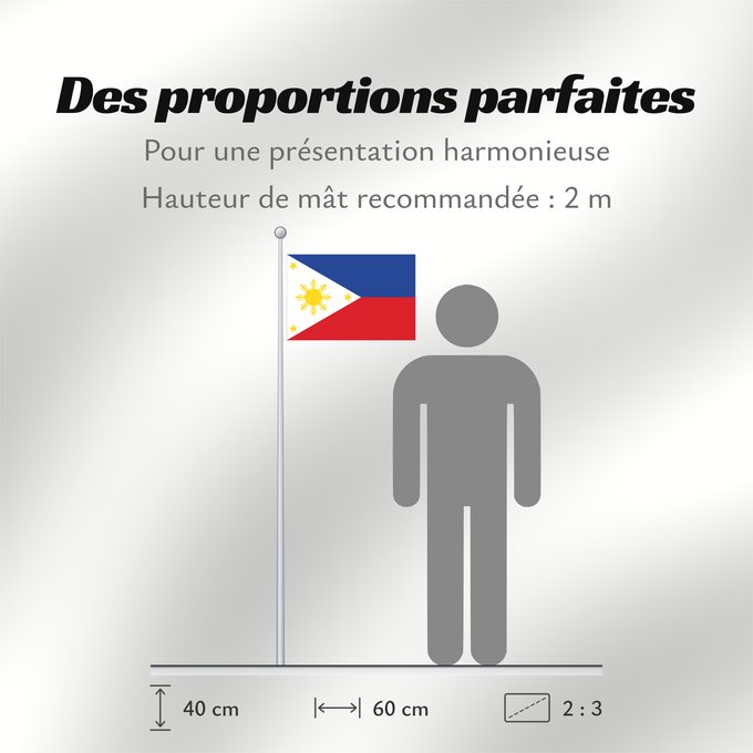 Proportions du drapeau : Philippines The national flag of the Philippines Filipinas Philippinen Filippine Filipijnen علم فلبين An nasyunal na bandera kan Filipinas ফিলিপাইনের জাতীয় পতাকা Ang nasodnong bandera sa Pilipinas La nacia flago de la Filipinoj Wagayway ti Filipinas フィリピ