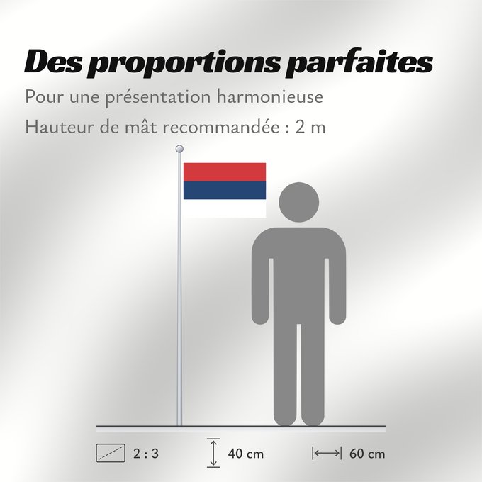 Proportions du drapeau : Civil Flag of Serbia	Civil flag of Serbia	Serbie	Serbia	Serbien	Гражданско знаме на Сърбия	Народна застава Србије	Narodna zastava Srbije	Nemzeti zászló szerbia	Народный  гражданский  флаг Сербии	Srbská národná vlajka	Kombëtar i Serbisë