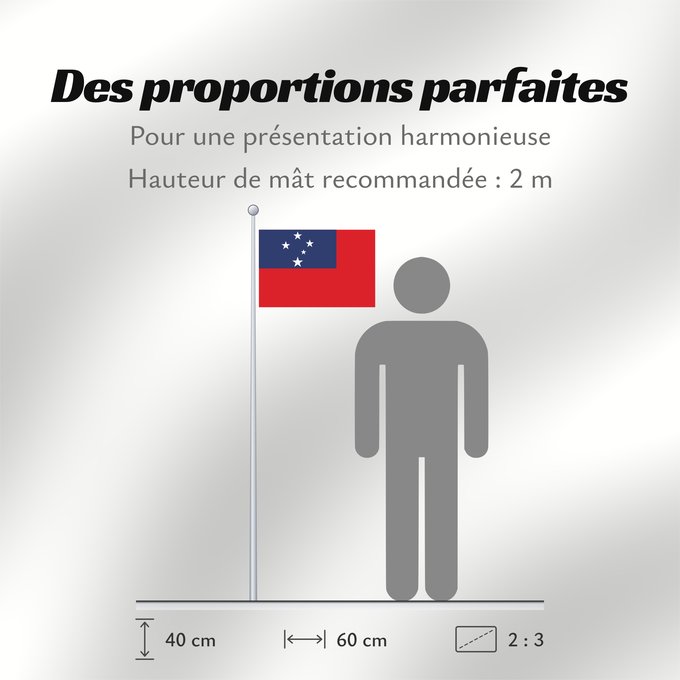 Proportions du drapeau : Samoa	Pīwari o Hāmoa	Samoe	Fu‘a o Sāmoa