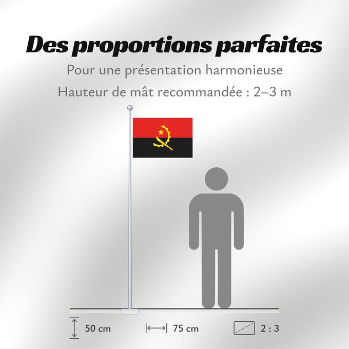 Proportions du drapeau : Angola	Dell Angola	የአንጎላ ሰንደቅ ዓላማ	علم أنغولا	Angoly	Σημαία της Αγκόλας	پرچم آنگولا	Angolan	अंगोला ध्वज	Bandel a Ngola	Ala Angolayê	Bɛndɛ́lɛ ya Angola	Sainan i Angola	Angolei	Флаг Анголы	Angole	Angoola	Seboko ye Angola	Angolas	அங்கோலா கொடி	Mujeko ya Angola