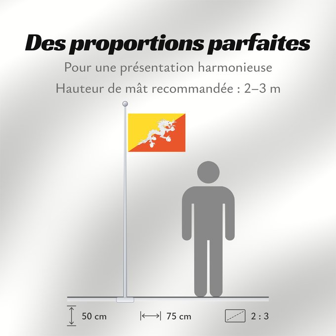Proportions du drapeau : Bhutan	Bhoutan	Bután	Butão	علم بوتان	ভূটানের পতাকা	ཧྥ་རན་ས་ཀྱི་དར་ཆ།	Bhutani lipp	Bhutanin	Watawat ng Bhutan	भूटान का ध्वज	Флаг Бутана	Butana	Bhutans	Bhutanu	ธงชาติ ประเทศภูฏาน