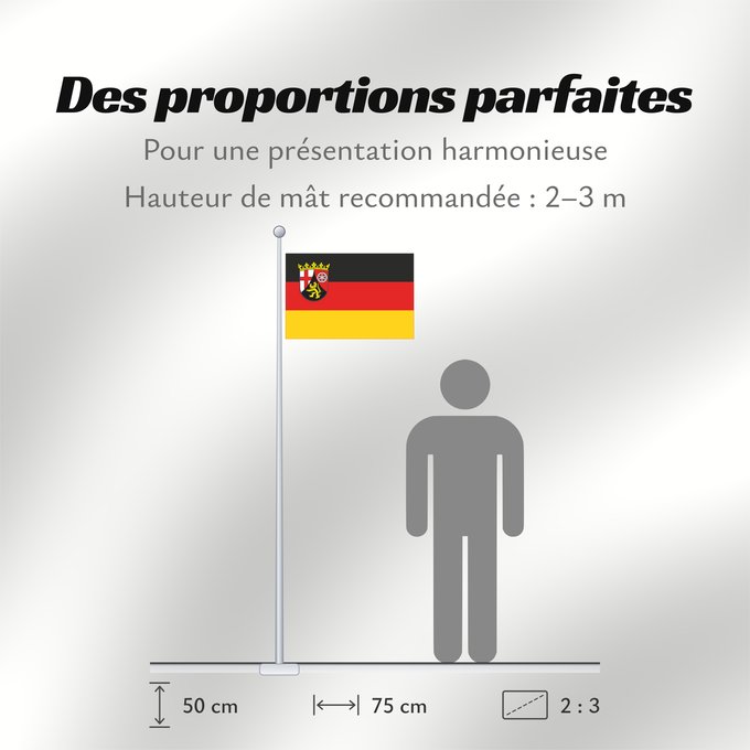 Proportions du drapeau : Rhineland-Palatinate	Civil and state flag of the state Rhineland-Palatinate	Rhénanie-Palatinat	Renania-Palatinado	Zivil- und Landesdienstflagge des Landes Rheinland-Pfalz	Renania-Palatinato