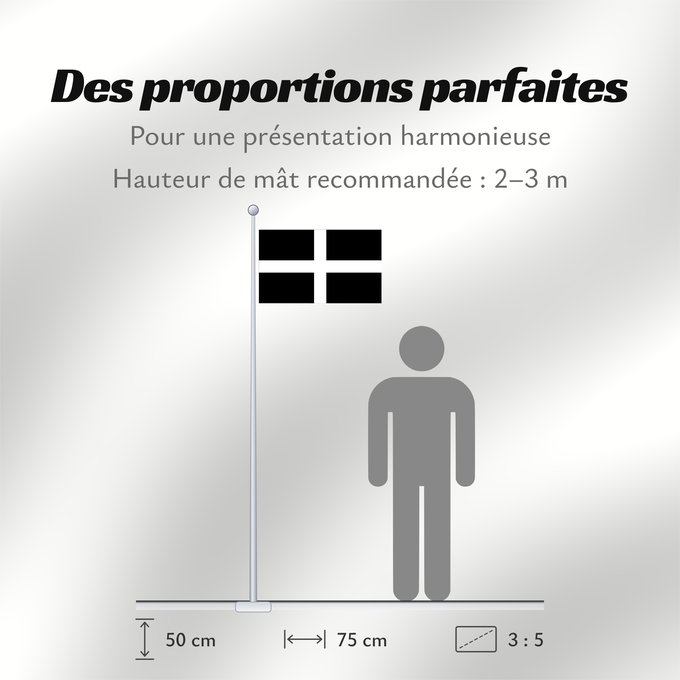 Proportions du drapeau : Cornwall	Saint Piran s Flag, Flag of Cornwall	Saint Piran, Drapeau des Cornouailles	Cornualles	Cornovaglia	Cornwealla fana	Banniel Sant Piran	Cernyw	Chorn	Peran, Baner Kernow	Cornubiae