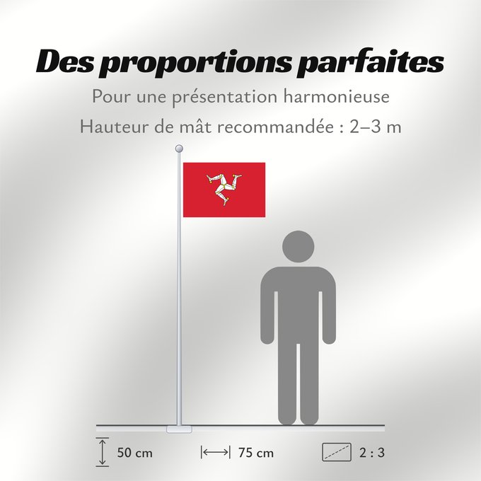 Proportions du drapeau : Isle of Man	L île de Man	Isla de Man	Insel Man	Dell Isola di Man	Man	Ilha de Man	Wyspy Man	Manes	علم مان	Sciag Vostrava Men / Сцяг Вострава Мэн	Ściag Vyspy Men / Сьцяг Выспы Мэн	Banniel Manav	Ostrva Man	Ostrova Man	Ynys Manaw	Isle of Mans	Σημαία της Νήσου