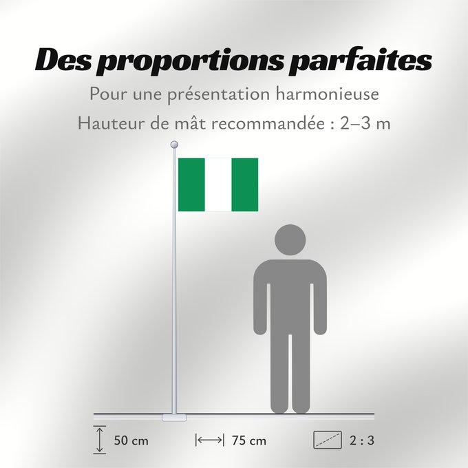 Proportions du drapeau : Nigeria Nigéria علم نيجيريا Niĝerio Okoloto nke Naigeria Nijeri Nigerije Државна застава Нигерије Àsìá ilẹ́ Naijiria