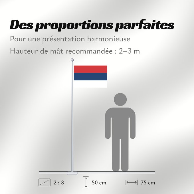 Proportions du drapeau : Civil Flag of Serbia	Civil flag of Serbia	Serbie	Serbia	Serbien	Гражданско знаме на Сърбия	Народна застава Србије	Narodna zastava Srbije	Nemzeti zászló szerbia	Народный  гражданский  флаг Сербии	Srbská národná vlajka	Kombëtar i Serbisë