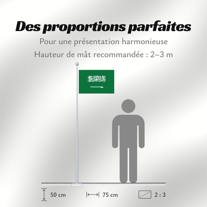 Proportions du drapeau : Civil Ensign of Saudi Arabia  obverse	Saudi Arabia	Arabie saoudite	Arabia Saudita	Saudi-Arabien