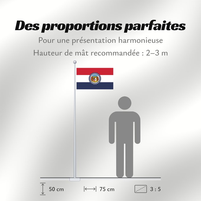 Proportions du drapeau : Missouri	Missouri, adopted in 1913	Misuri	ᏨᎫᎵ ᎦᏓᏘ	Ka hae Mikouli	Missuriae	Mizoowii Hahoodzo bidah naatʼaʼí	Флаг Миссури	Američke savezne države Missouri