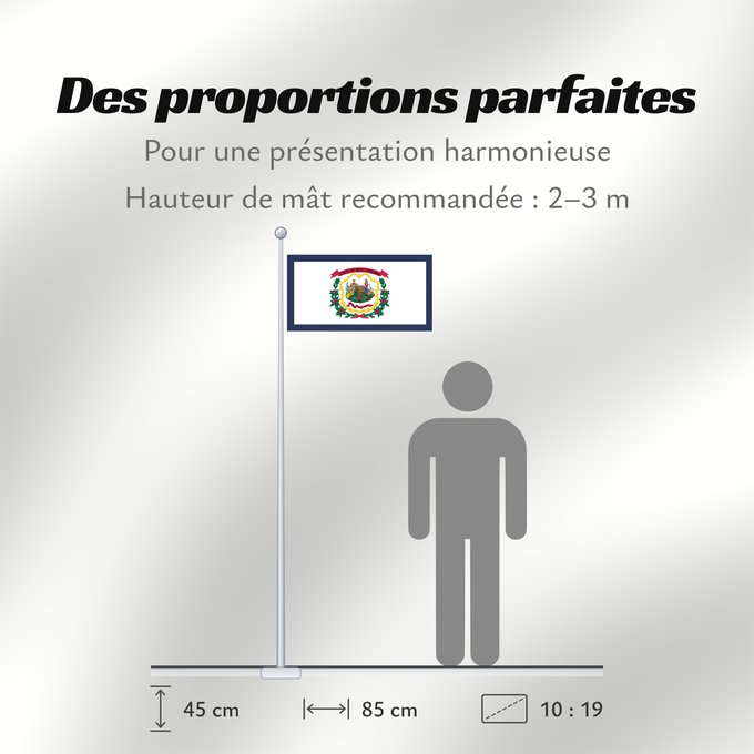 Proportions du drapeau : West Virginia	Virginie-Occidentale	Virginia Occidental	Virginia Occidentale	ᏫᏍᎧᏂᏏᏂ ᎦᏓᏘ	Wilikinia Komohana	Virginia Occidentalis	Eʼeʼaahjí Bijiniyah Hahoodzo bidah naatʼaʼí	Wescht Wirschini	Флаг Западной Виргинии	Застава Западне Вирџиније