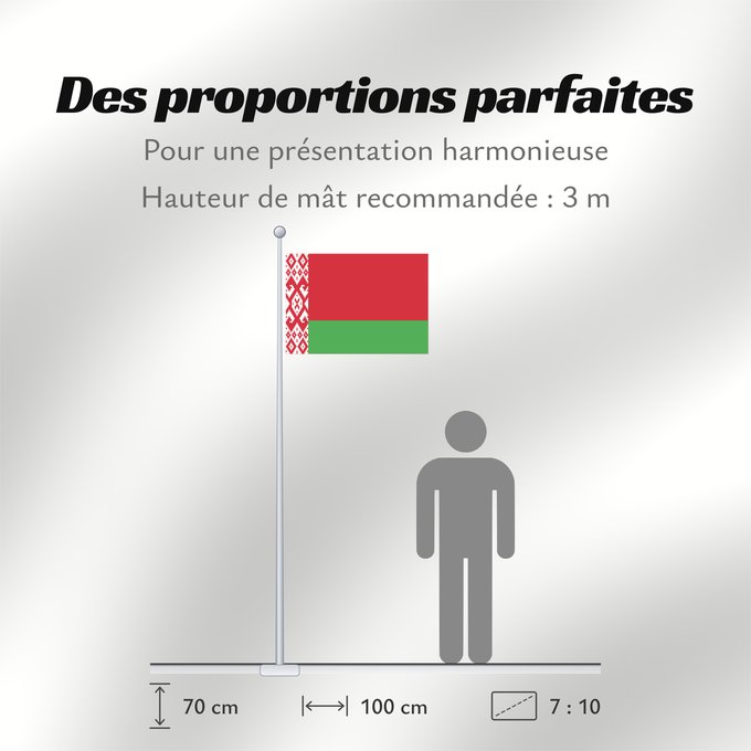 Proportions du drapeau : Belarus	Biélorussie	Bielorrusia	Belaru	Bielorussia	Wit-Rusland	Bielorrússia	Państwowa flaga Republiki Białorusi	Belorusiya Respublikasının Dövlət	Дзяржаўны Сцяг Рэспублікі Беларусь	Афіцыйны сьцяг Рэспублікі Беларусь	Бѣлꙑ́ Роуси́ Димократі́ѩ ꙁна́мѧ	Hvideru