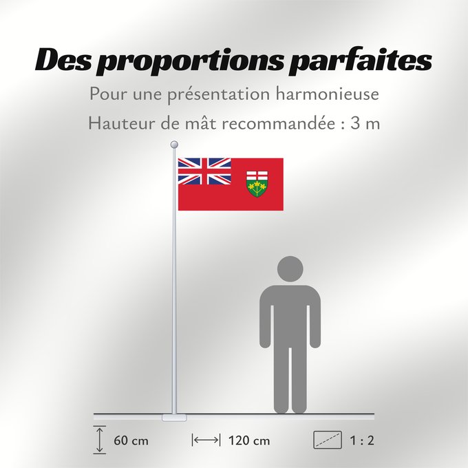 Proportions du drapeau : Ontario L Ontario Banniel proviñs Ontario, Kanada
