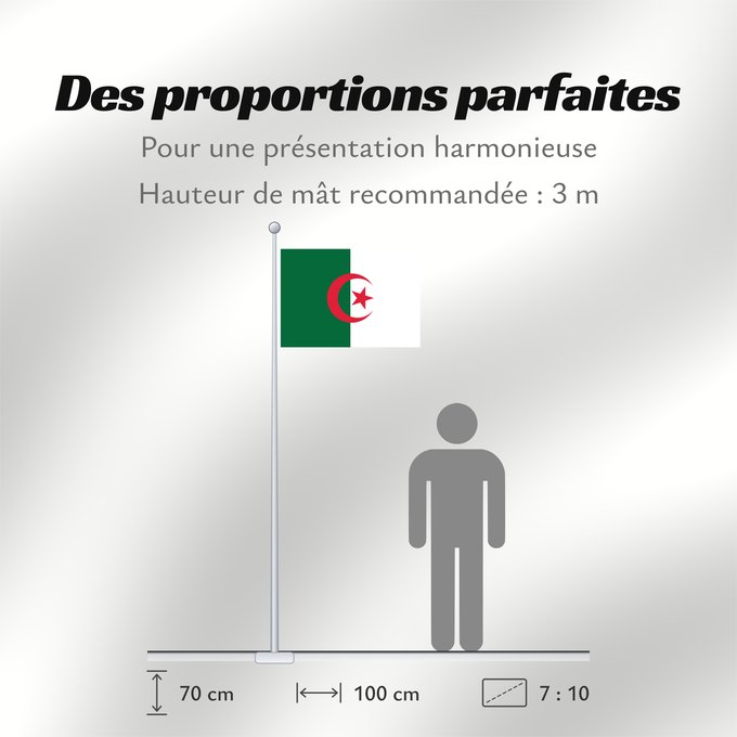 Proportions du drapeau : Algeria L Algérie Argelia Algerien Dell Algeria Algerije Argélia Algierii Vo Algérie علم الجزائر Σημαία της Αλγερίας Alĝerio Algerian דגל אלג יריה Algéria Aljazair アルジェリアの国旗 Asenǧaq n Dzayer 알제리의 국기 Drapèu d Argeria Флаг Алжира Alžirije Algeriets ⴰⵏⴰⵢ ⴰⴷⵣ