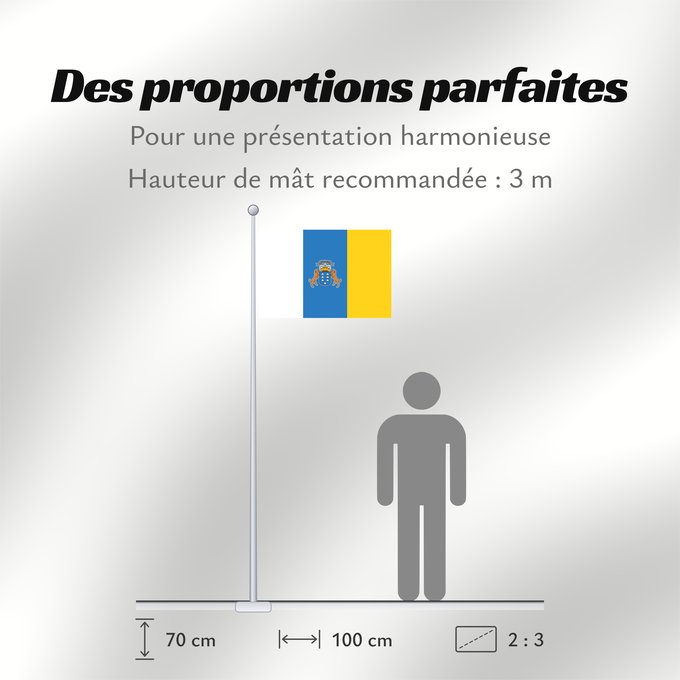 Proportions du drapeau : Canary Islands	Communauté autonome des îles Canaries  Espagne	Comunidad Autónoma de Canarias  España	Kanarischen Inseln	Isole Canarie	カナリア諸島自治州の州旗。