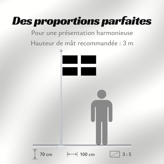 Proportions du drapeau : Cornwall	Saint Piran s Flag, Flag of Cornwall	Saint Piran, Drapeau des Cornouailles	Cornualles	Cornovaglia	Cornwealla fana	Banniel Sant Piran	Cernyw	Chorn	Peran, Baner Kernow	Cornubiae