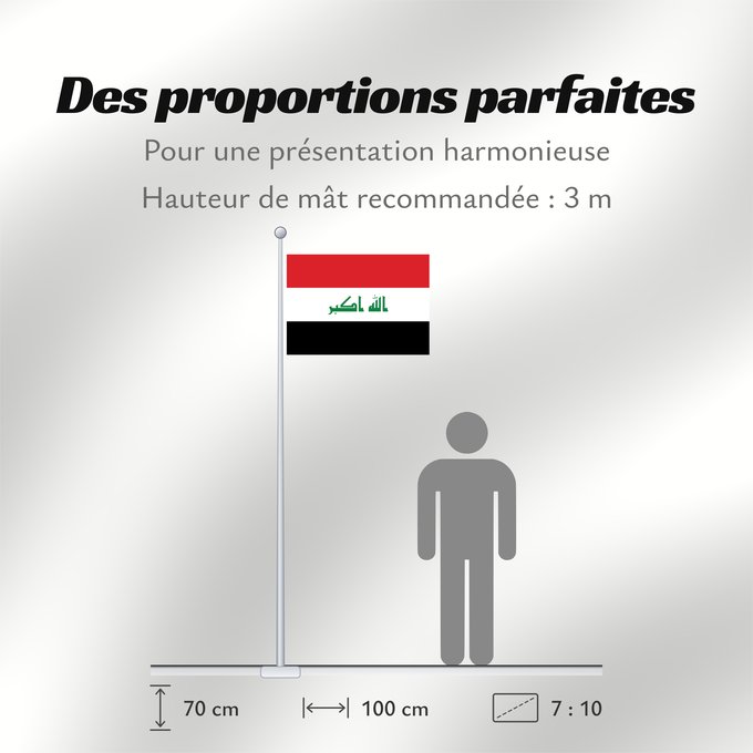 Proportions du drapeau : Iraq	L Irak	Irak	Dell Iraq	Iraku	علم العراق	ܐܬܐ ܕܥܝܪܐܩ	ئاڵای عێراق	Irácká vlajka	Desmale Iraq	Irako	پرچم عراق	Irakin	イラクの国旗	이라크의 국기	Alaya Iraq	Флаг Ирака	Iraka	Ciraaq	Yrak baýdagy	Прапор Іраку