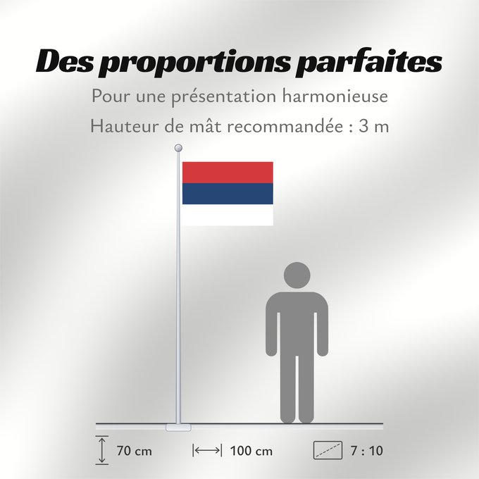 Proportions du drapeau : Civil Flag of Serbia	Civil flag of Serbia	Serbie	Serbia	Serbien	Гражданско знаме на Сърбия	Народна застава Србије	Narodna zastava Srbije	Nemzeti zászló szerbia	Народный  гражданский  флаг Сербии	Srbská národná vlajka	Kombëtar i Serbisë