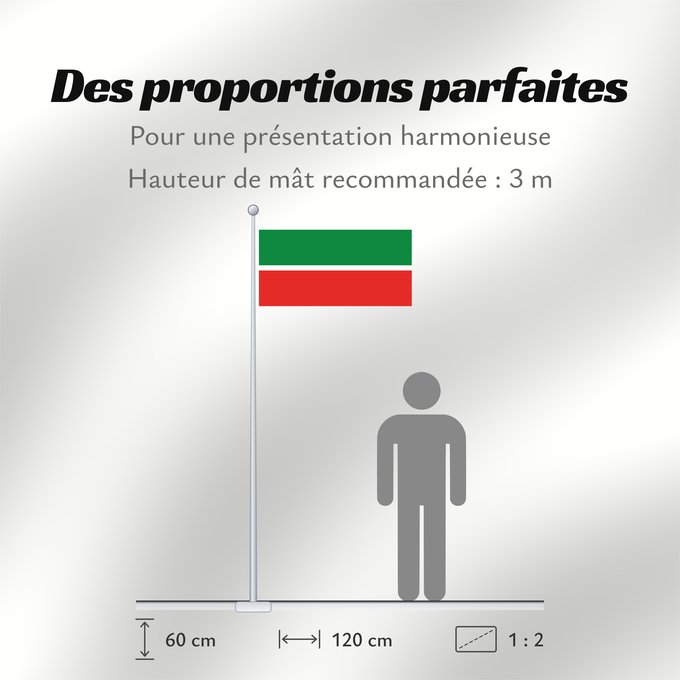Proportions du drapeau : Tatarstan	Republic of Tatarstan	Tatarstan ou République du Tatarstan	Tartaristán	Государственный флаг Республики Татарстан	Татарстан Республикасының Дәүләт флагы	Прапор Республіки Татарстан РФ
