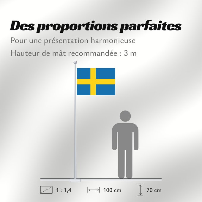 Proportions du drapeau : Sweden	Suède	Suecia	Schweden	Svezia