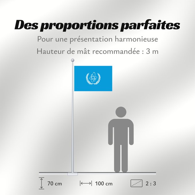 Proportions du drapeau : IAEA	International Atomic Energy Agency  IAEA	L Agence internationale de l énergie atomique  AIEA	Internationalen Atomenergieorganisation  IAEO