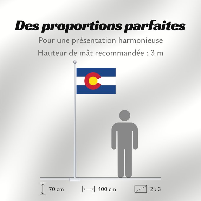 Proportions du drapeau : Colorado Colorado designed by Andrew Carlisle Carson ᎧᎶᏩᏓ ᎦᏓᏘ Ka hae Kololako Colorati Dibé nitsa hahoodzo bidah naatʼaʼí Флаг Колорадо Američke savezne države Kolorado